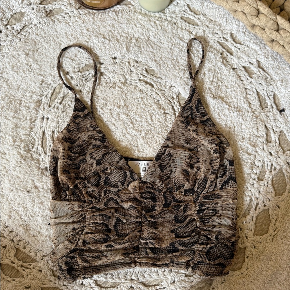 Snake Print Ruched Crop Top